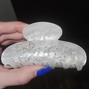 Francesca's Collections Pearl White Bride Hair Claw Clip 'Bride' In Rhinestones